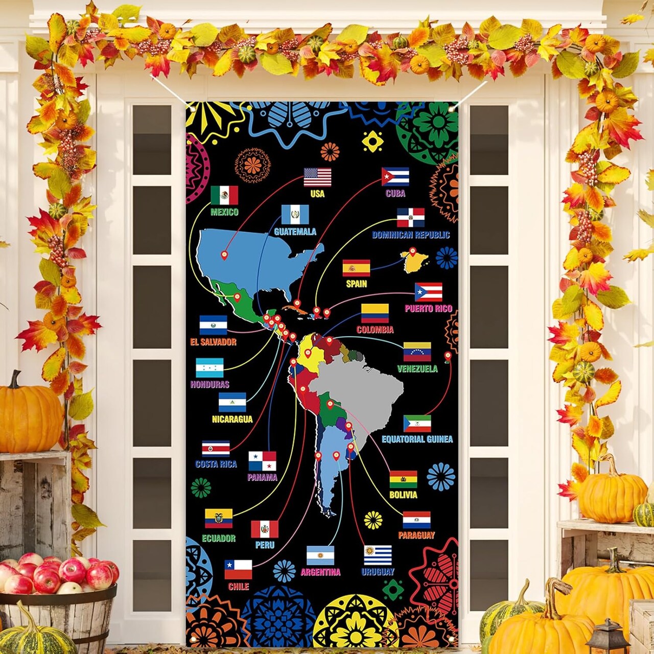 Hispanic Heritage Month Decorations Door Cover World Flag Banner